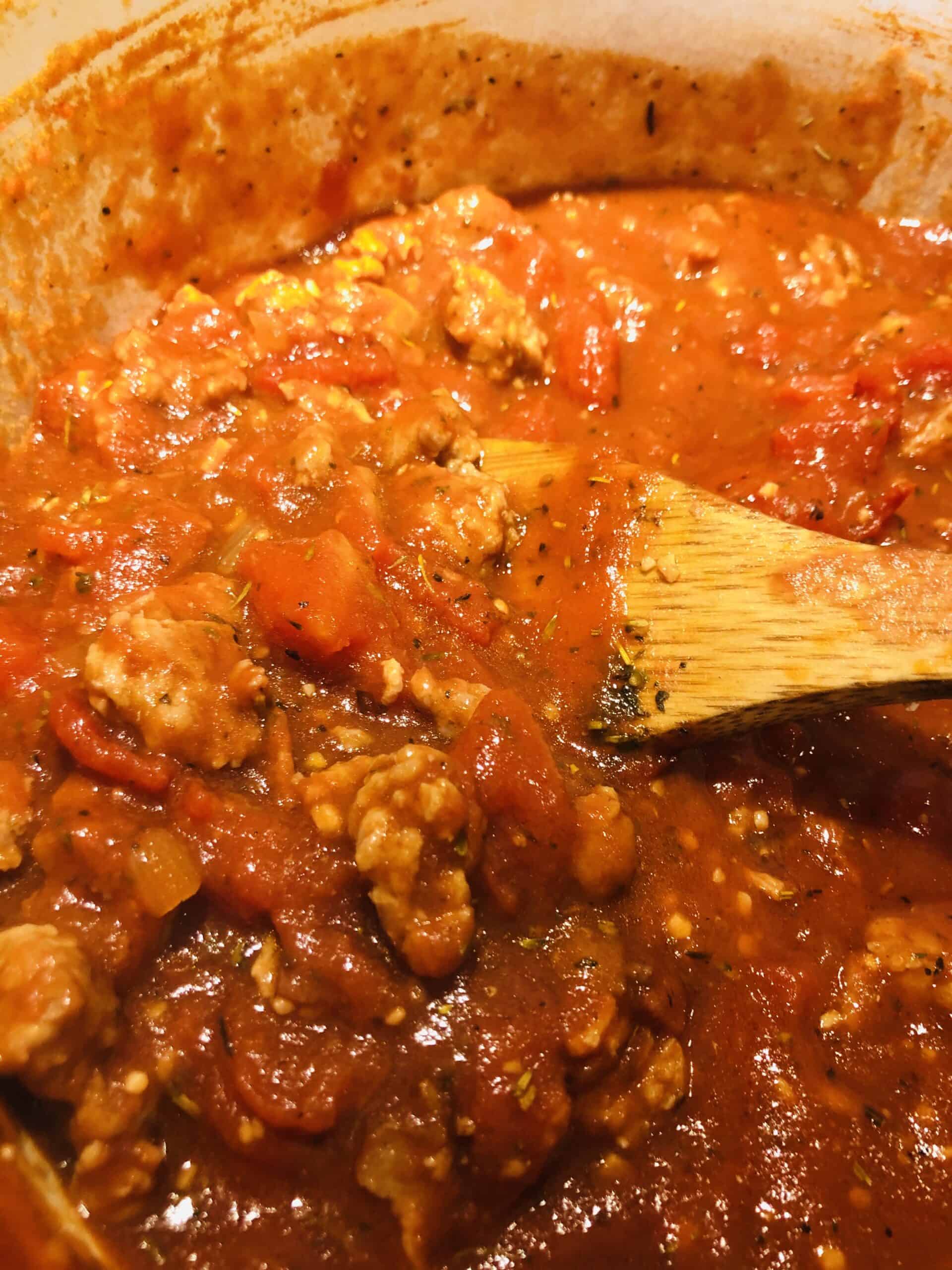 Up Close of chili simmering