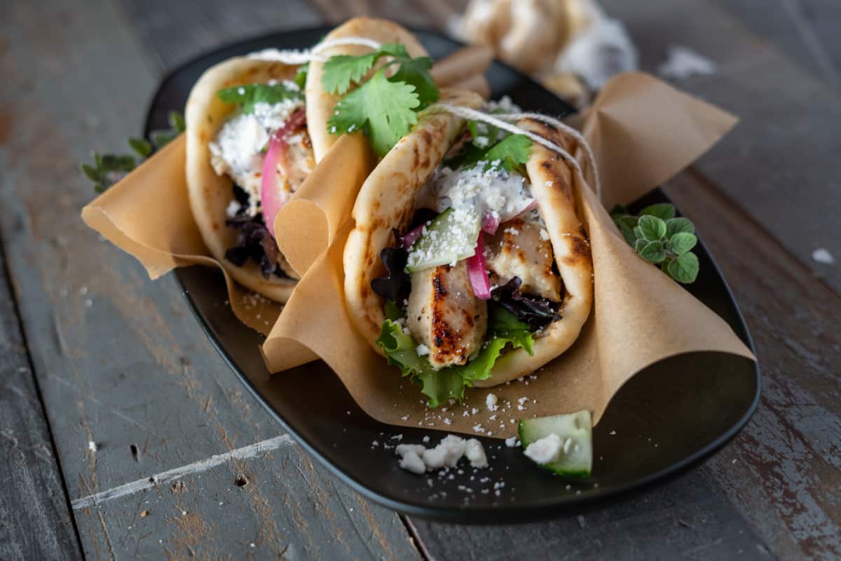 Greek Chicken Pitas wrapped in Parchment