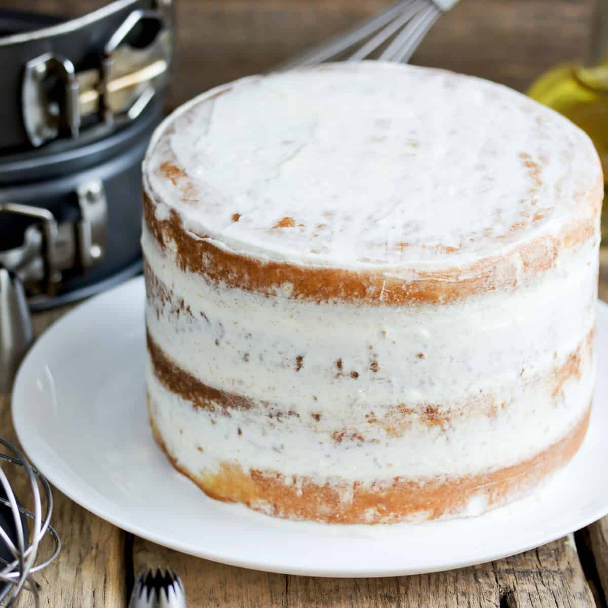 Simple vanilla naked style cake with vanilla buttercream