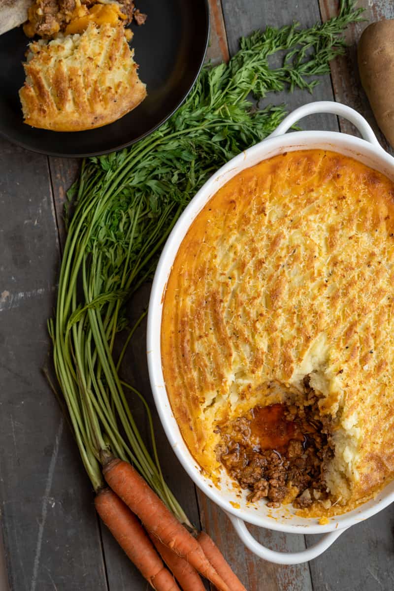 Shepherd's Pie Plated with fresh carrots