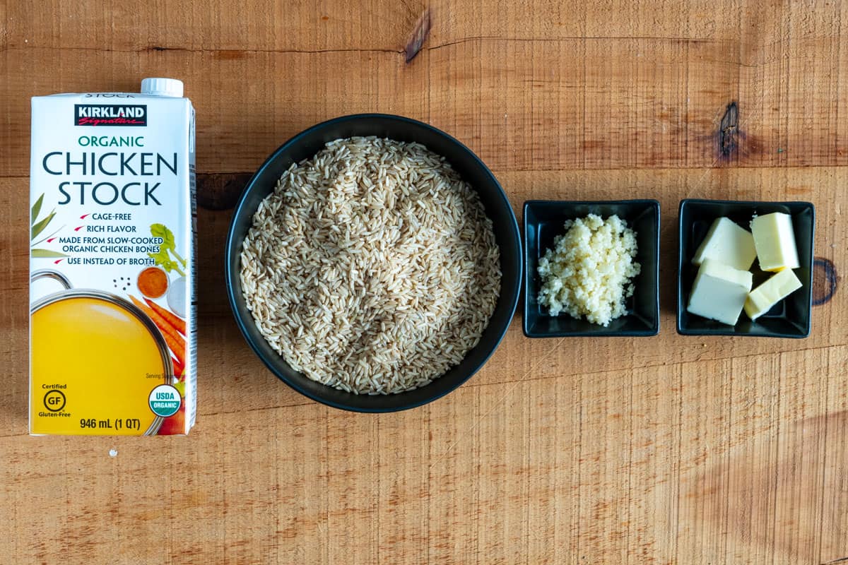 ingredients for making garlic butter rice 