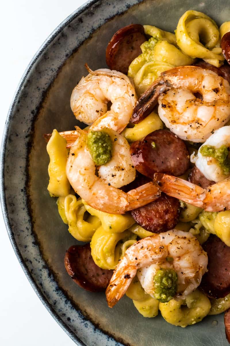 Shrimp & Andouille on Pesto Tortellini