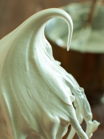 Meringue Frosting on a Whisk with a soft peak