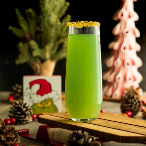 Green Grinch Mimosa in Christmas Setting