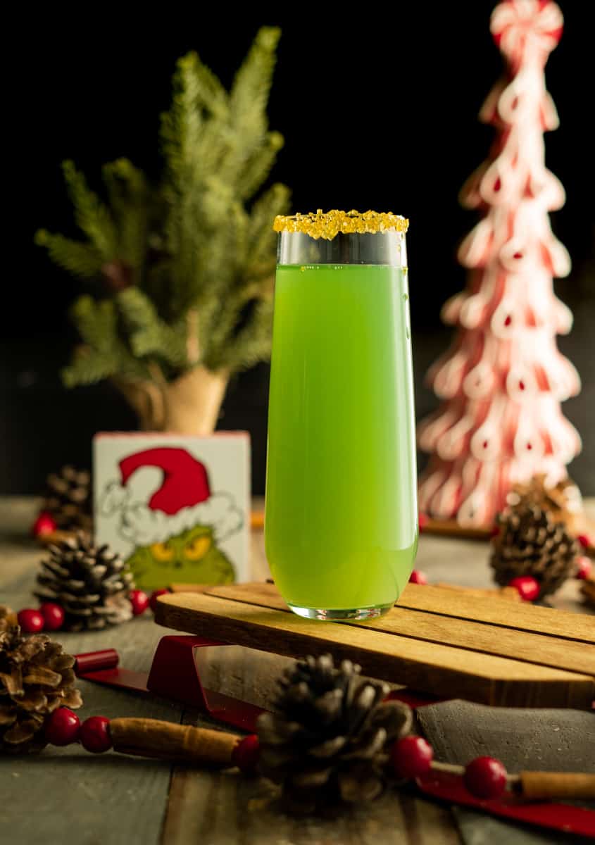 Green Grinch Mimosa in Christmas Setting