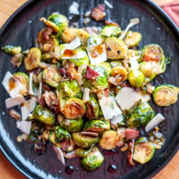 Smoked Brussel Sprouts with shaved Parmesan and bacon