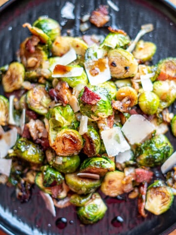 Smoked Brussel Sprouts with shaved Parmesan and bacon