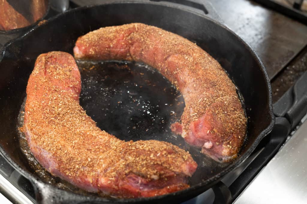 Pork Tenderloin Searing in a Pan