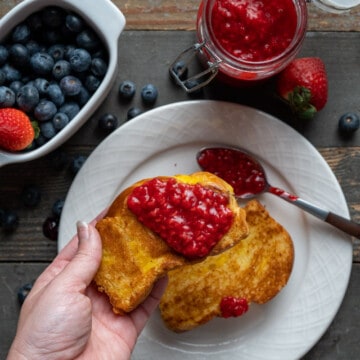 Raspberry compote spread on brioche toast