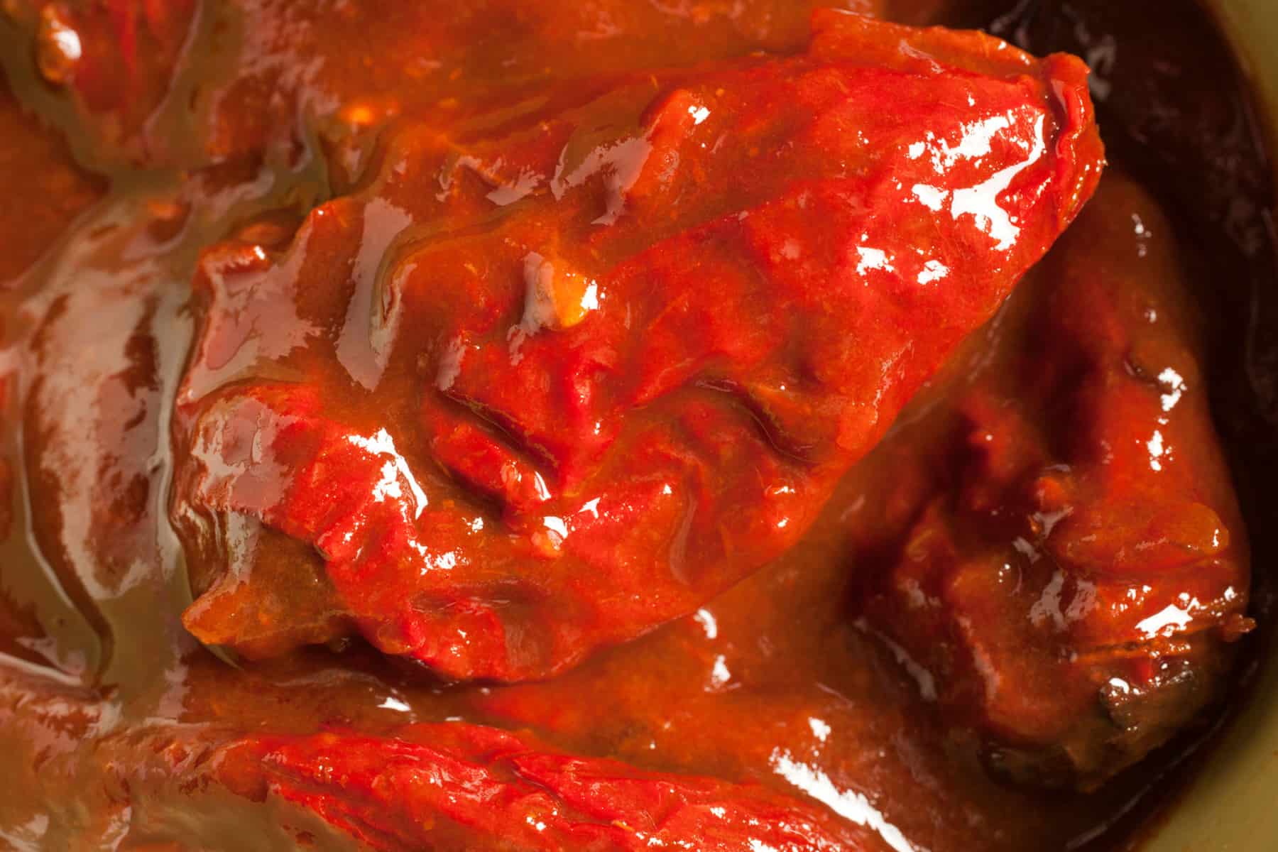 Chipotle pepper in adobo sauce up close