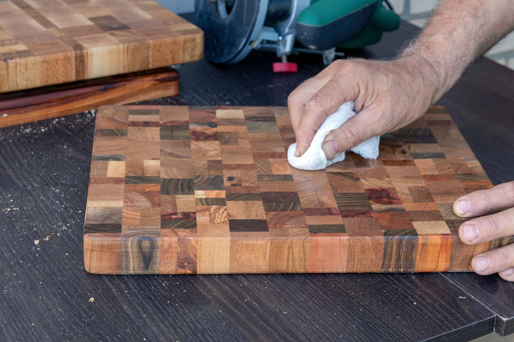 Oiling a charcuterie board