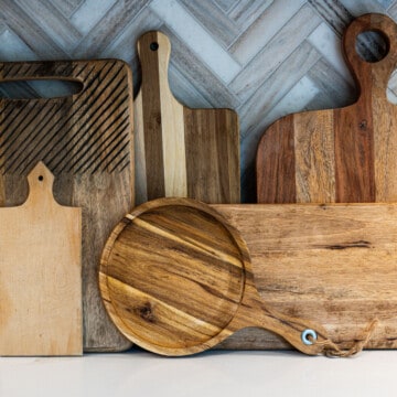 Wooden cutting boards and serving trays