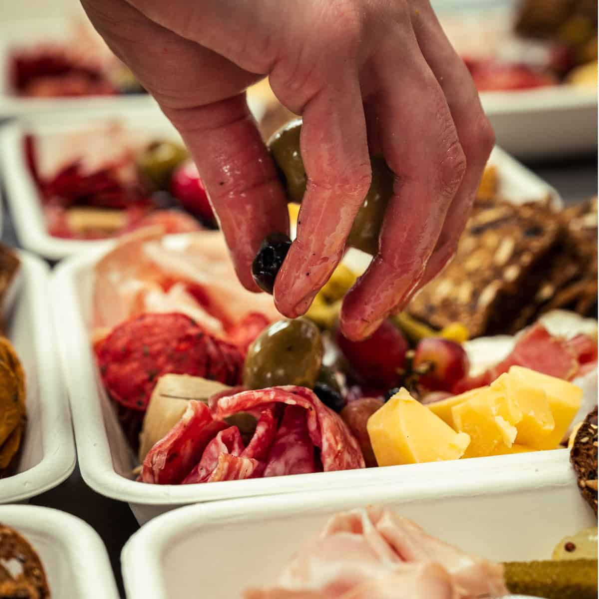 Paper Trays filled with Charcuterie