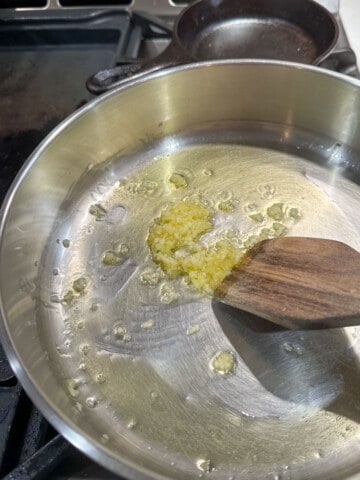 sautéing garlic in olive oil