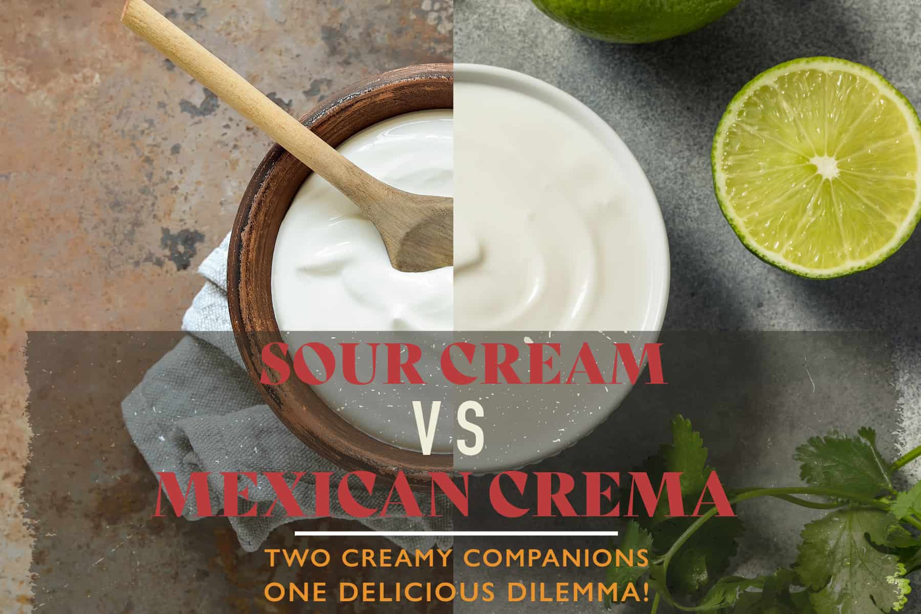 a small bowl of sour cream and Mexican crema split in half and mashed together