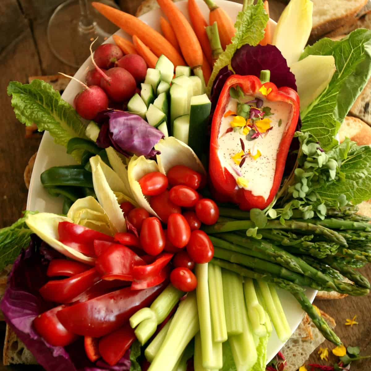 Crudite Board full of fresh raw vegetables