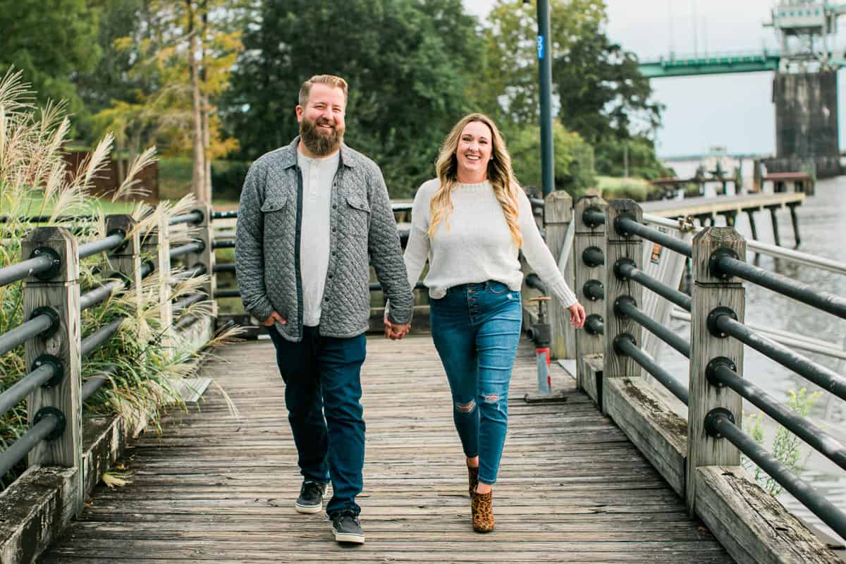 Tabi and Jon walking down the river walk in Wilmington