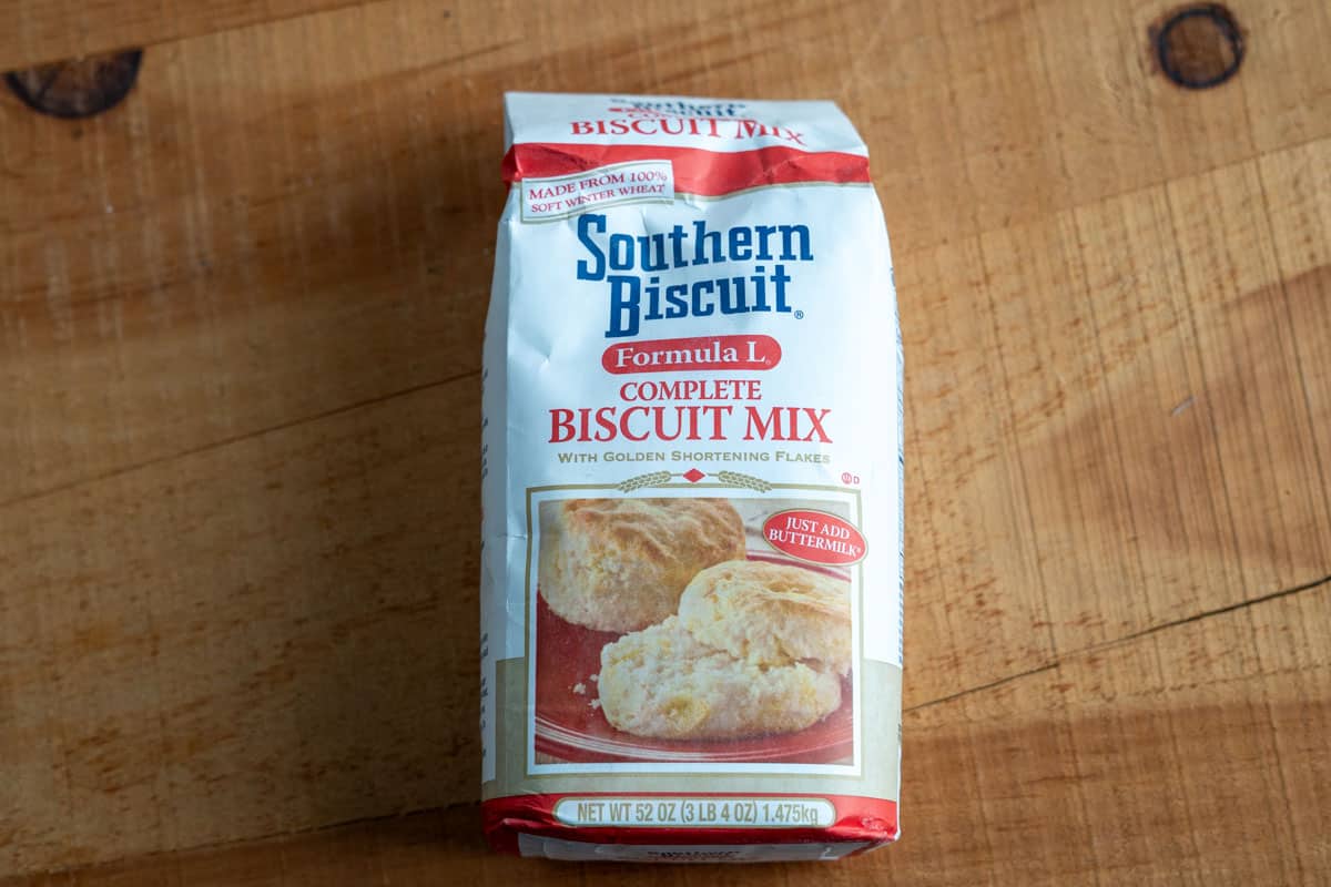 bag of Southern Biscuit Formula L Biscuit Mix on a wooden background