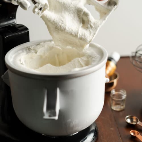 Homemade vanilla ice cream churning in my KitchenAid ice cream maker bowl