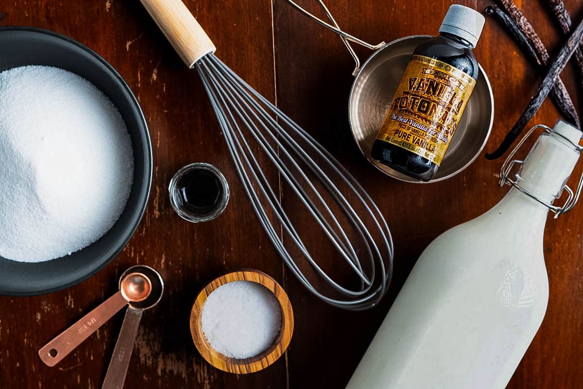 a table covered with ingredients to make Mexican vanilla ice cream