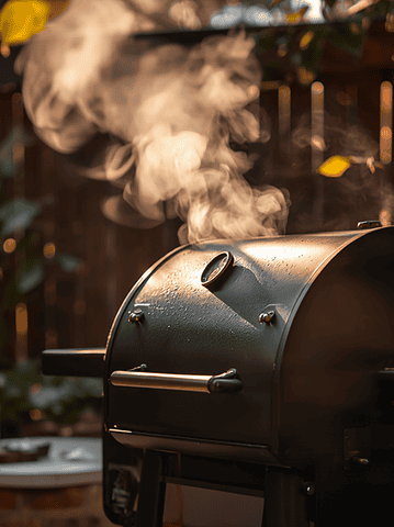 Pellet smoker with smoke rising in a backyard, pellet smoker gift guide